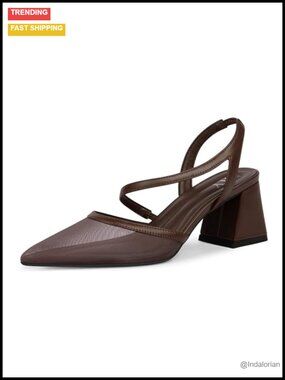 Mesh Slingback Mid Chunky Heel Closed Pointed Toe Pumps for Women